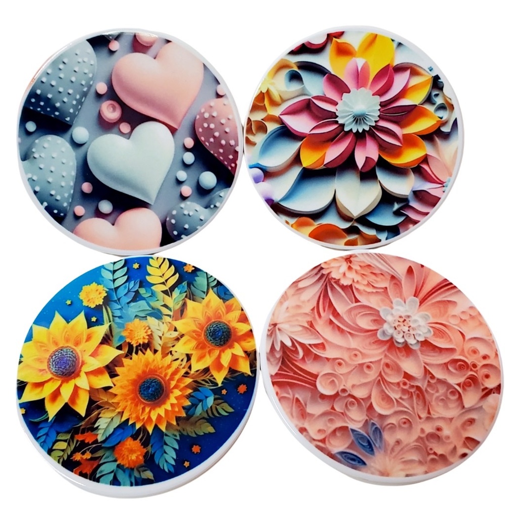 Floral Ceramic Coasters Sets - 4